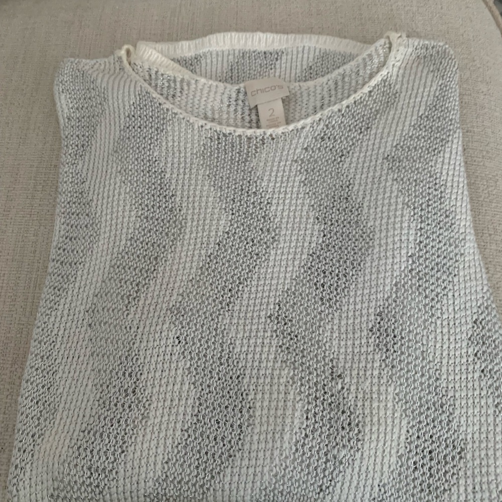 Chico's Gray and White Chevron Sweater